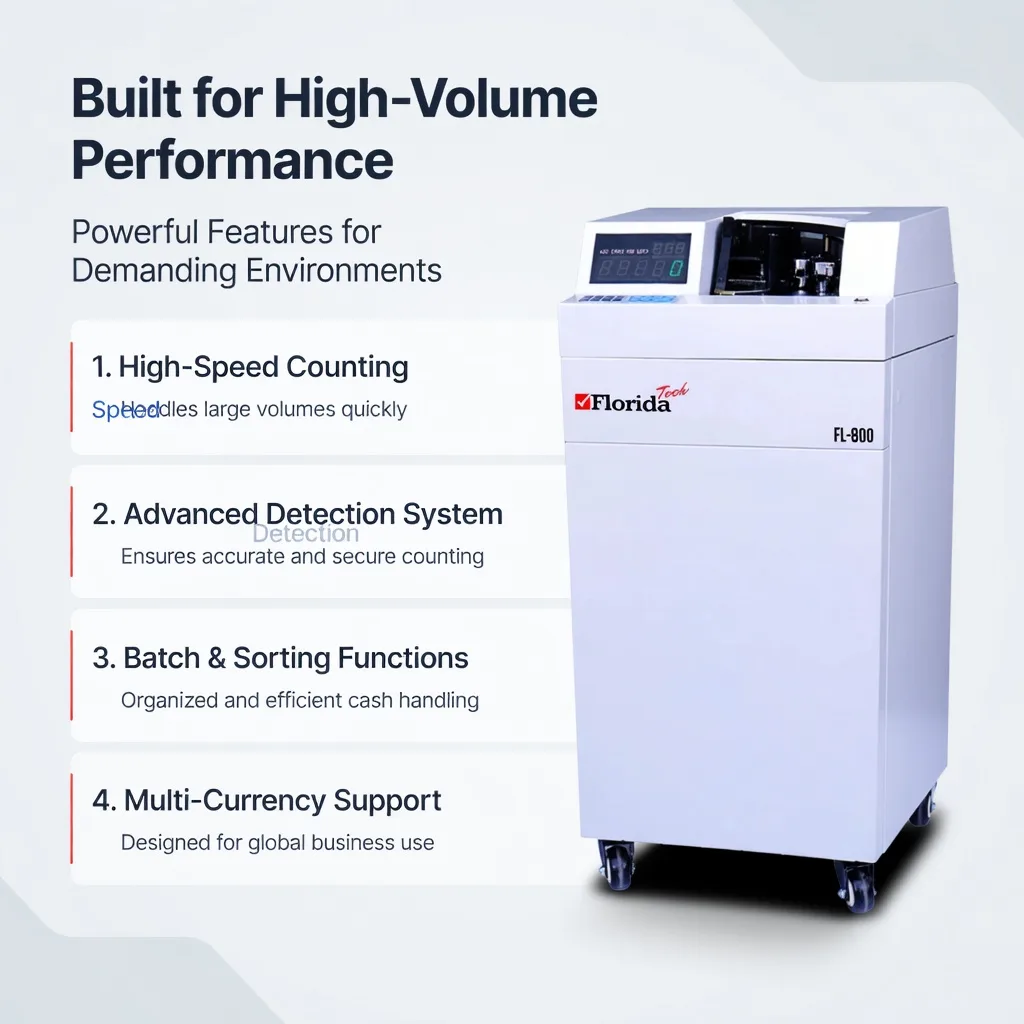 FL-800 cash counting machine for high volume counting with advanced detection system