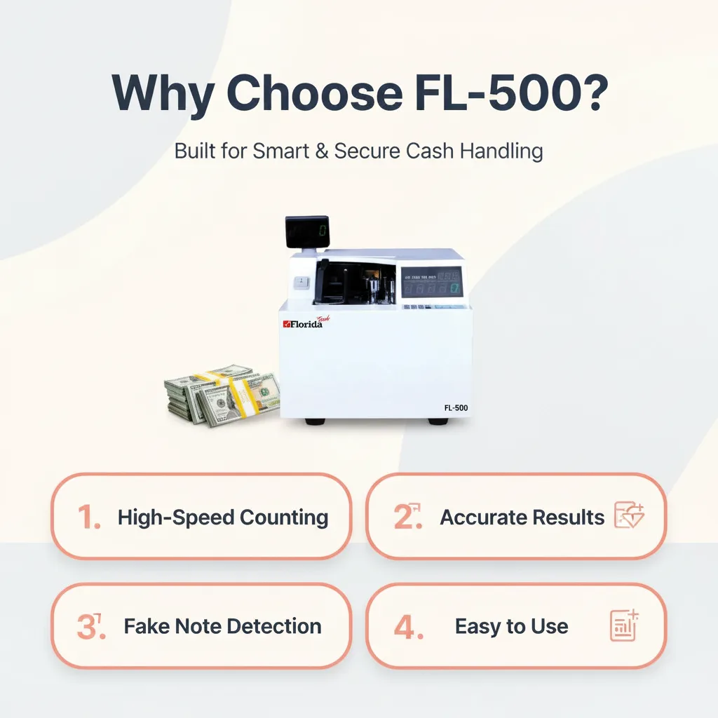 FL-500 Cash Counting Machine with Detection FL-500 cash counting machine with fake note detection and high speed processing