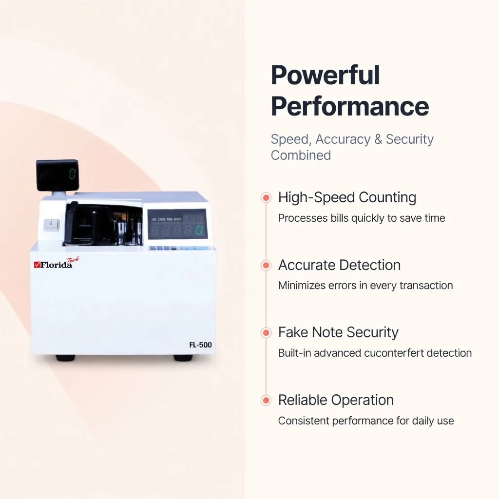 FL-500 Cash Counting Machine with Detection FL-500 cash counting machine with fake note detection and high speed processing
