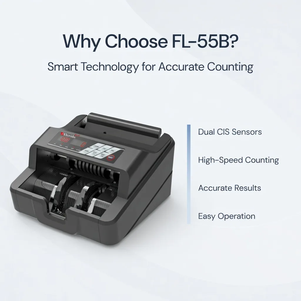 Florida FL-55B cash counting machine with dual CIS sensors and accurate detection