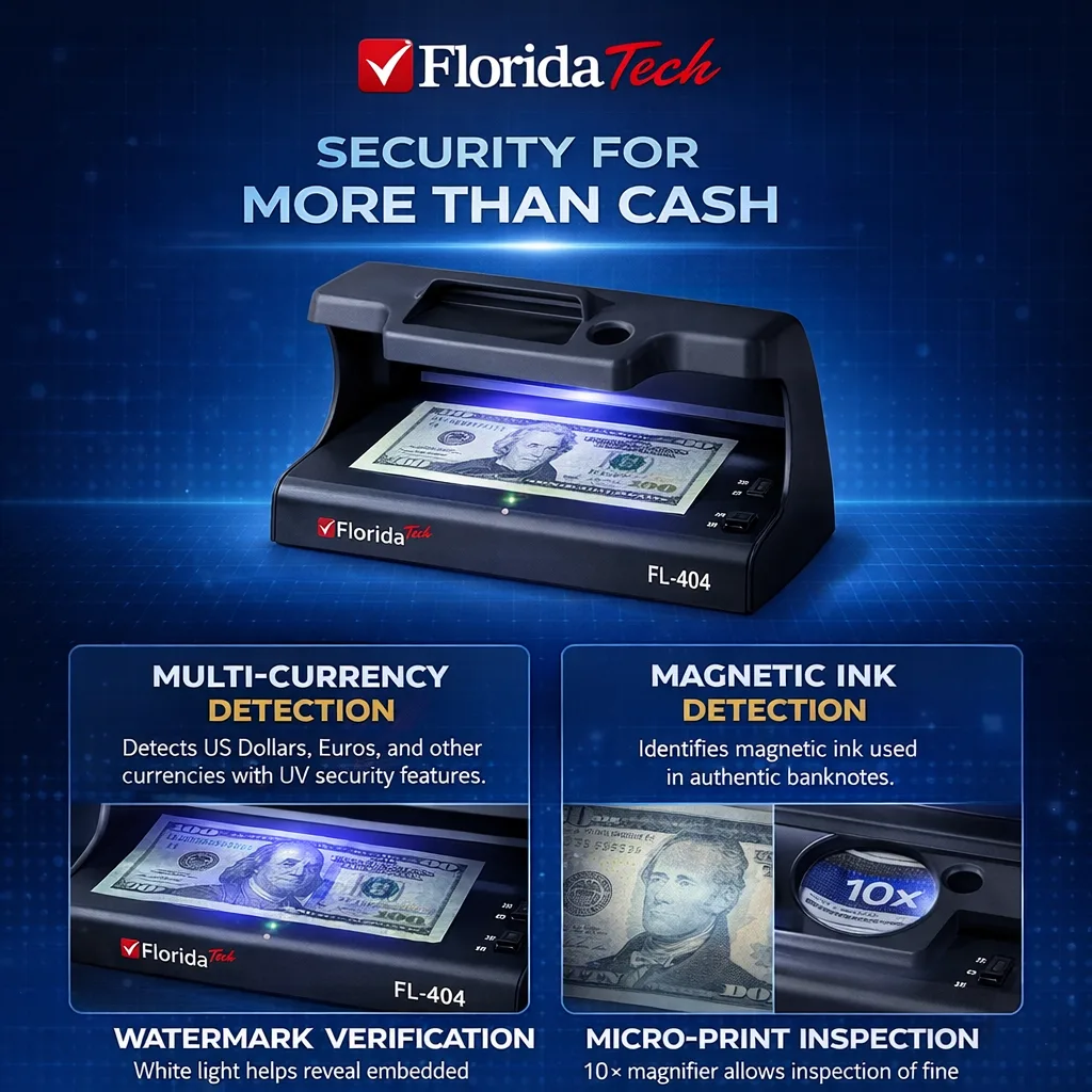 FL-404 compact UV banknote detector for retail and banking cash verification